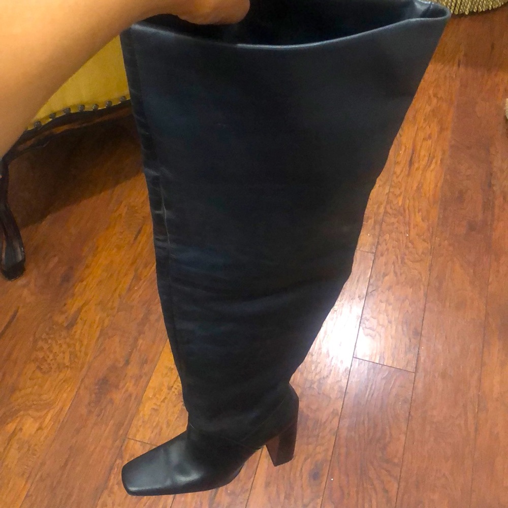 Zara Black Leather Thigh High Boot